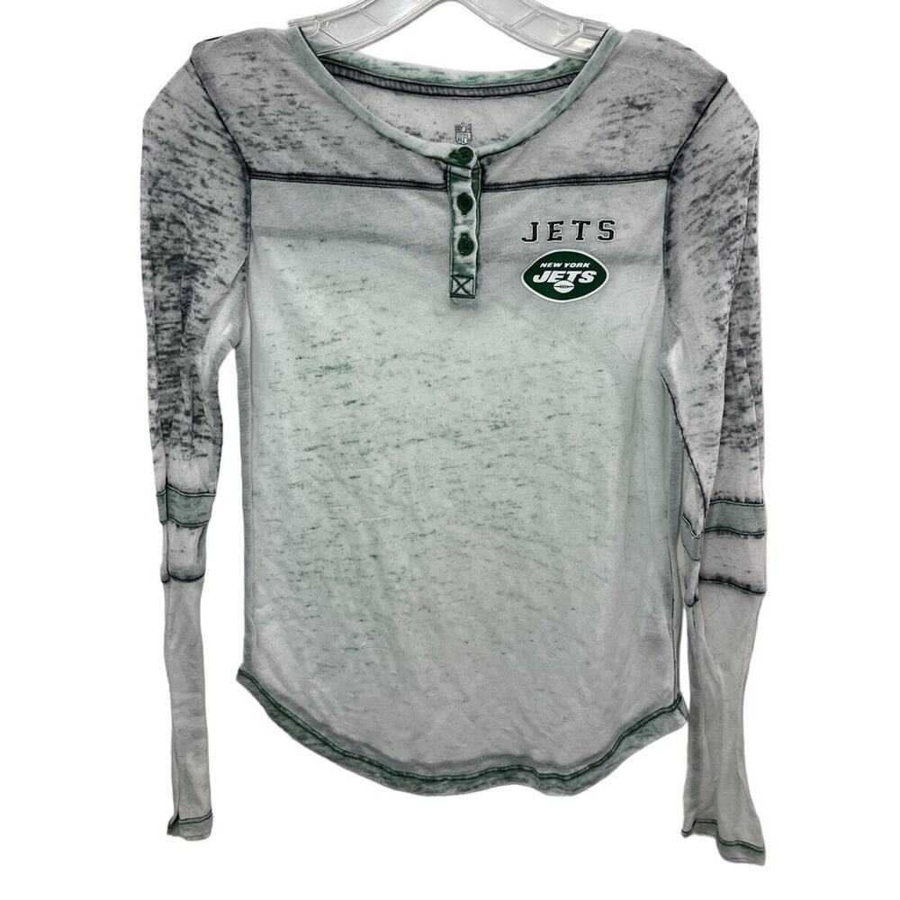 New York Jets NFL Youth Girl's Fan Apparel Long Sleeve Burnout Shirt 10/12